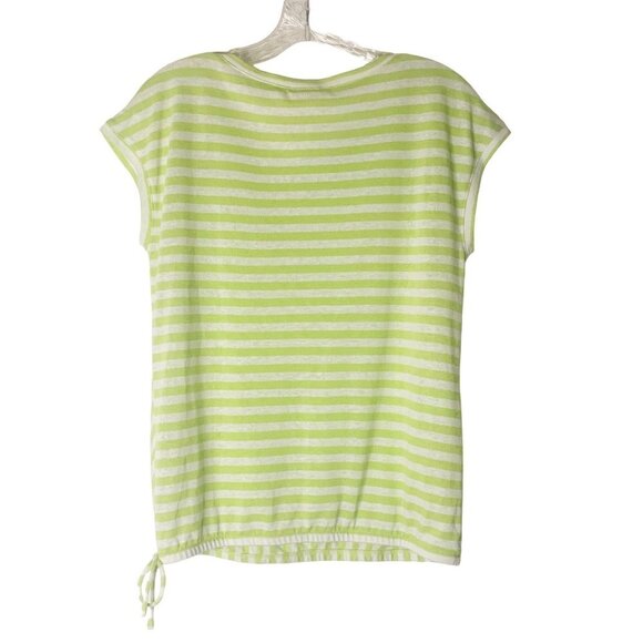 Chico's Linen Blend Stripe Patchwork Tie Short Sleeve Top Women’s Size Small - Picture 2 of 10
